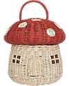 Olli Ella Cesta Portagiochi a Forma di Fungo - Naturale e Rosso - 100% Rattan Cestini in Vimini