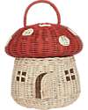 Olli Ella Cesta Portagiochi a Forma di Fungo - Naturale e Rosso - 100% Rattan Cestini in Vimini