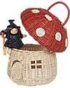 Olli Ella Cesta Portagiochi a Forma di Fungo - Naturale e Rosso - 100% Rattan Cestini in Vimini