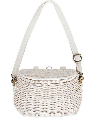Olli Ella Cestino in Rattan Mini Chari 20 x 16 x 13 cm, Bianco - Da borsa a cestino per bici! Borse Shopper