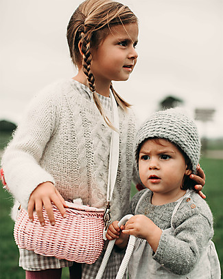 Olli Ella Cestino in Rattan Mini Chari 20 x 16 x 13 cm, Rosa - Da borsa a cestino per bici! Borse Shopper