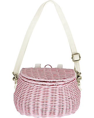Olli Ella Cestino in Rattan Mini Chari 20 x 16 x 13 cm, Rosa - Da borsa a cestino per bici! Borse Shopper