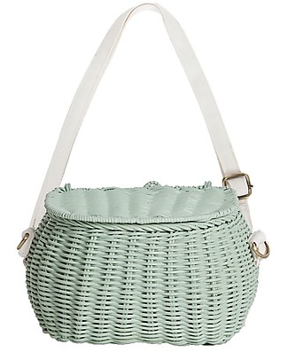 Olli Ella Cestino in Rattan Mini Chari 20 x 16 x 13 cm, Verde Menta - Da borsa a cestino per bici! Borse Shopper