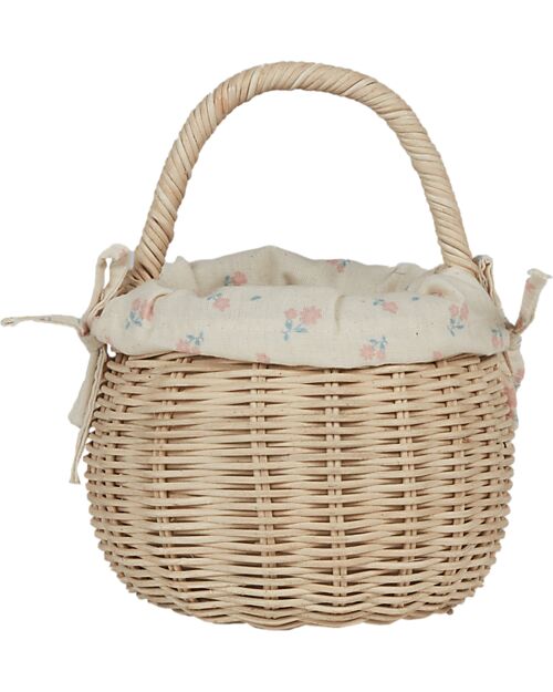 Olli Ella Cestino in Rattan - Rivestimento Interno a Fiori - Naturale - Fatto a Mano Cestini in Vimini