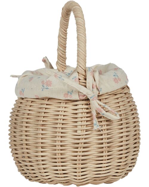 Olli Ella Cestino in Rattan - Rivestimento Interno a Fiori - Naturale - Fatto a Mano Cestini in Vimini