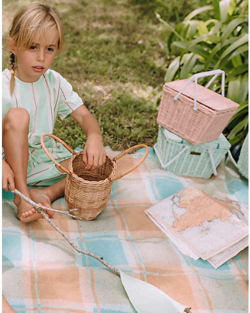 Olli Ella Cestino Piki, Verde Menta 23 x 15 x 15 cm - Fair trade, fatto a mano! Contenitori Porta Giochi