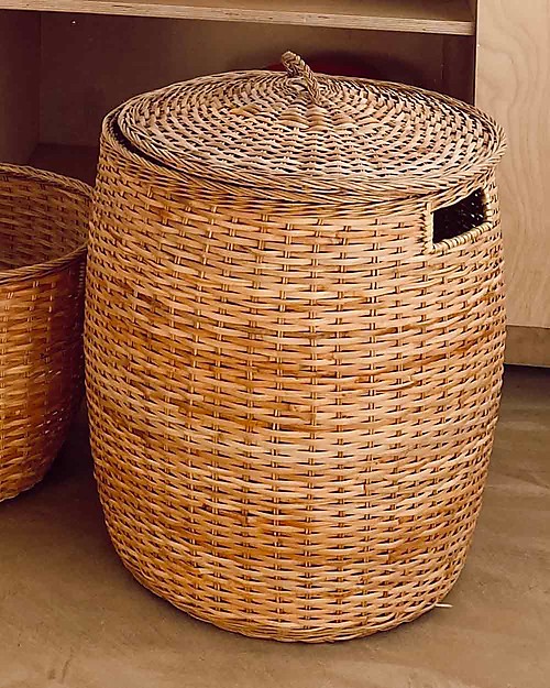 Olli Ella Cestino Portaoggetti in Rattan - Toscano - con Coperchio - Fatto a Mano! Contenitori Portaoggetti
