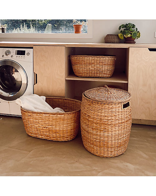 Olli Ella Cestino Portaoggetti in Rattan - Toscano - con Coperchio - Fatto a Mano! Contenitori Portaoggetti