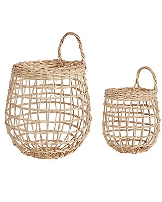 Olli Ella Coppia di Cesti Portaoggetti in Rattan - Onion Basket - Color Paglia - Fatto a mano! Contenitori Porta Giochi_