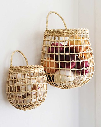 Olli Ella Coppia di Cesti Portaoggetti in Rattan - Onion Basket - Color Paglia - Fatto a mano! Contenitori Porta Giochi_