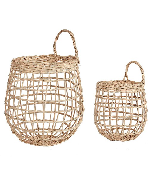Olli Ella Coppia di Cesti Portaoggetti in Rattan - Onion Basket - Color Paglia - Fatto a mano! Portaoggetti da Muro