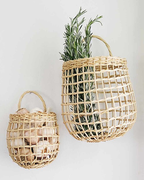 Olli Ella Coppia di Cesti Portaoggetti in Rattan - Onion Basket - Color Paglia - Fatto a mano! Portaoggetti da Muro