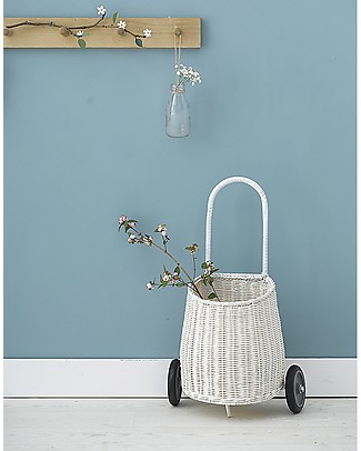 Olli Ella Luggy, Cesto Portagiochi con Ruote, Bianco - Fair trade, fatto a mano! Contenitori Porta Giochi_