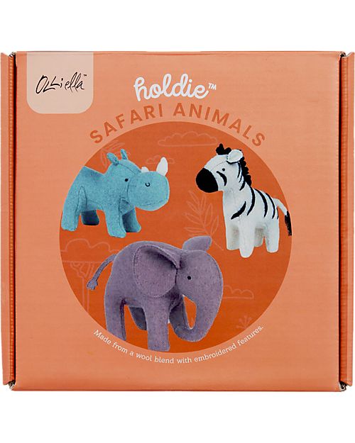 Olli Ella Set 3 Peluche Animali del Safari -  Fatti a Mano - Morbido Misto Lana Peluche