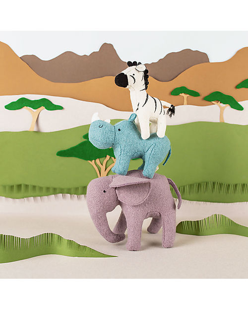 Olli Ella Set 3 Peluche Animali del Safari -  Fatti a Mano - Morbido Misto Lana Peluche