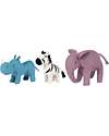 Olli Ella Set 3 Peluche Animali del Safari -  Fatti a Mano - Morbido Misto Lana Peluche