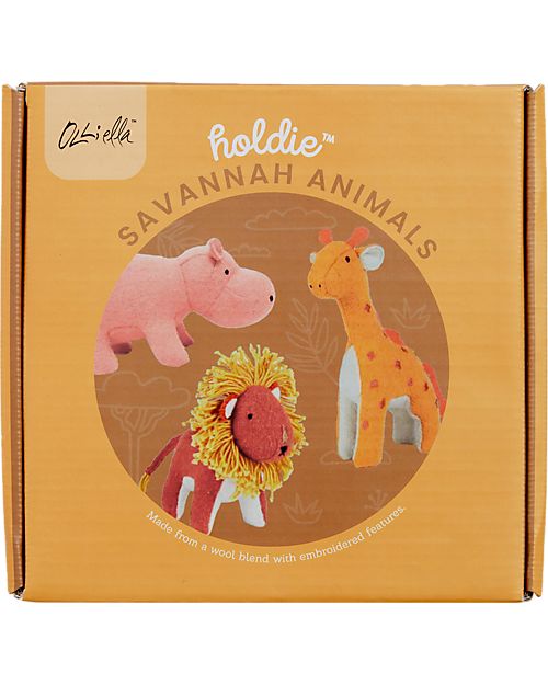 Olli Ella Set 3 Peluche Animali della Savana -  Fatti a Mano - Morbido Misto Lana Peluche