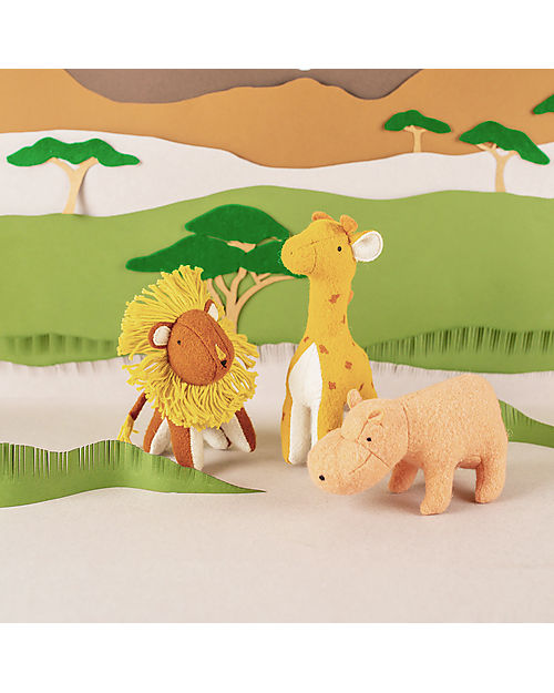 Olli Ella Set 3 Peluche Animali della Savana -  Fatti a Mano - Morbido Misto Lana Peluche