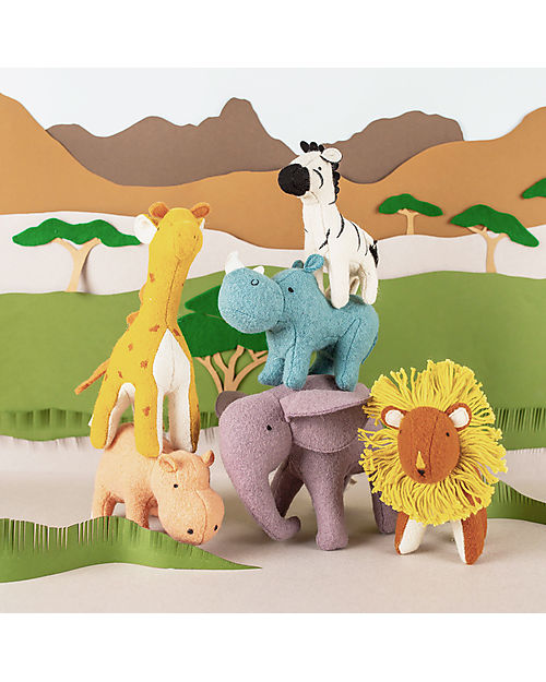 Olli Ella Set 3 Peluche Animali della Savana -  Fatti a Mano - Morbido Misto Lana Peluche