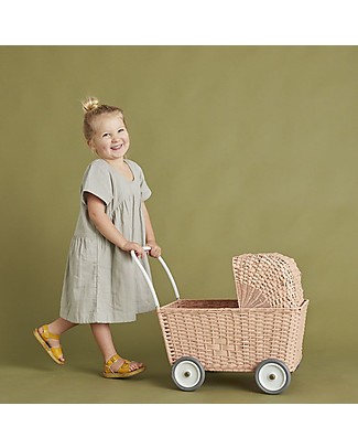 Olli Ella Strolley, Carrozzina per Bambole, Vimini - Rosa Carrozzine