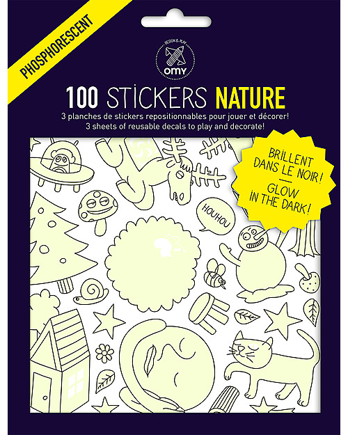 Omy Adesivi Fluorescenti, Natura - Brillano al Buio, Stampa ecologica su carta riciclata! Adesivi da Parete