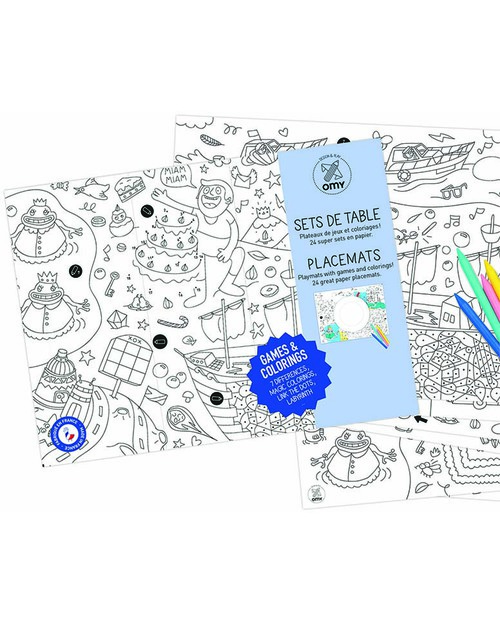Omy Games - Tovagliette da Colorare 24 Pezzi - Stampa ecologica su carta riciclata! Disegnare e Colorare