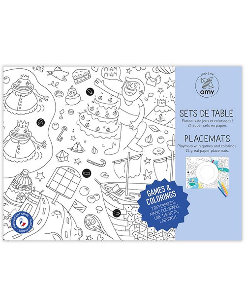 Omy Games - Tovagliette da Colorare 24 Pezzi - Stampa ecologica su carta riciclata! Disegnare e Colorare