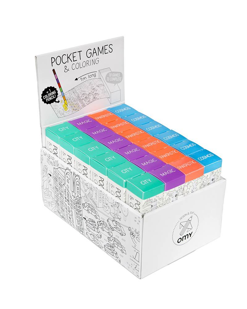 Omy Gioco Tascabile Pocket Games & Colouring rotolo da 1 metro Spazio