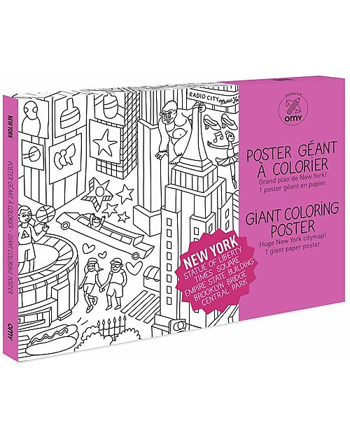 Omy Poster da Colorare, New York (70 x 100 cm) - Stampa ecologica su carta riciclata! Disegnare e Colorare