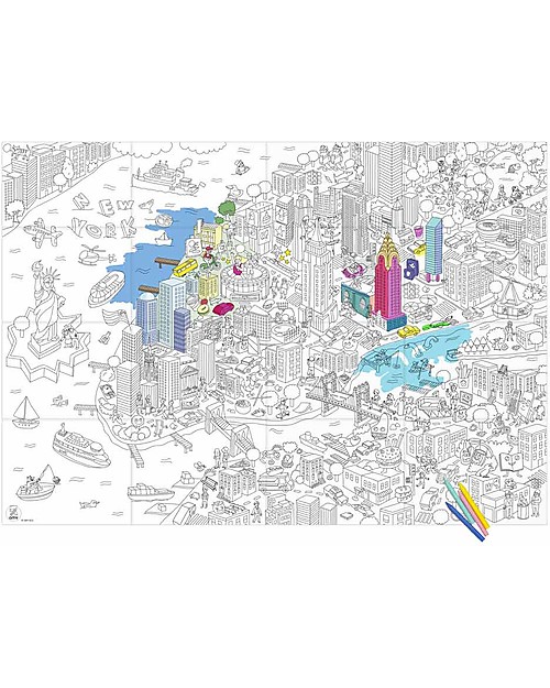 Omy Poster da Colorare, New York (70 x 100 cm) - Stampa ecologica su carta riciclata! Disegnare e Colorare