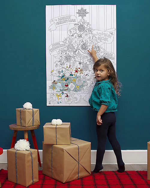 Omy Poster Gigante da Colorare di Natale! 70 x 100 cm + Adesivi che si Illuminano -  Stampa ecologica su carta riciclata! Disegnare e Colorare