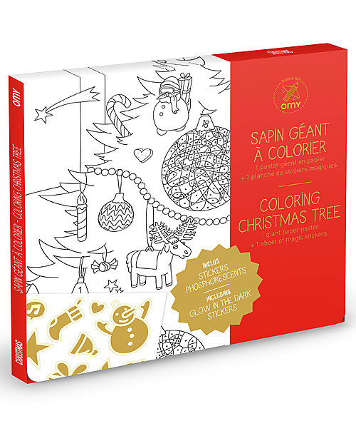 Omy Poster Gigante da Colorare di Natale! 70 x 100 cm + Adesivi che si Illuminano -  Stampa ecologica su carta riciclata! Disegnare e Colorare