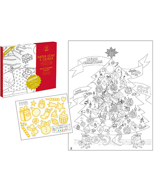 Omy Poster Gigante da Colorare di Natale! 70 x 100 cm + Adesivi che si Illuminano -  Stampa ecologica su carta riciclata! Disegnare e Colorare