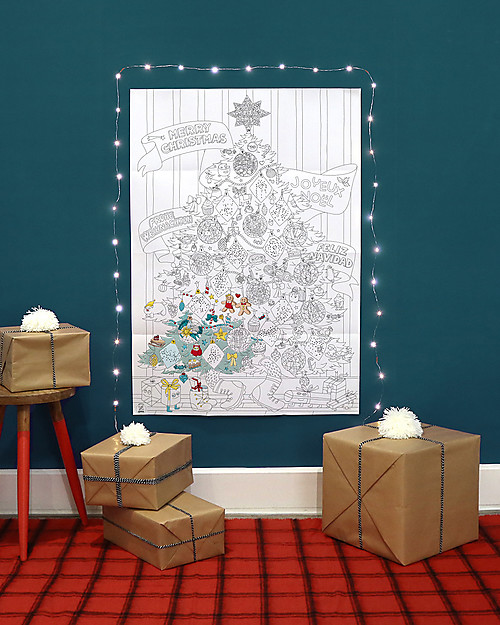 Omy Poster Gigante da Colorare di Natale! 70 x 100 cm + Adesivi che si Illuminano -  Stampa ecologica su carta riciclata! Disegnare e Colorare