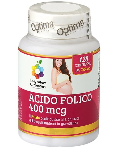 Optima Naturals Acido folico 400 mcg, 120 Compresse - Ottimo in Gravidanza Pappe