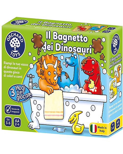 Orchard Toys Gioco da Tavolo Il Bagnetto dei Dinosauri - Riempi la tua vasca da bagno di dinosauri in questo gioco di colori e conteggi! Giochi da Tavolo