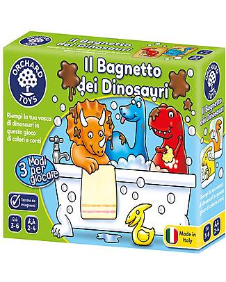 Orchard Toys Gioco da Tavolo Il Bagnetto dei Dinosauri - Riempi la tua vasca da bagno di dinosauri in questo gioco di colori e conteggi! Giochi da Tavolo
