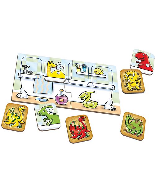 Orchard Toys Gioco da Tavolo Il Bagnetto dei Dinosauri - Riempi la tua vasca da bagno di dinosauri in questo gioco di colori e conteggi! Giochi da Tavolo