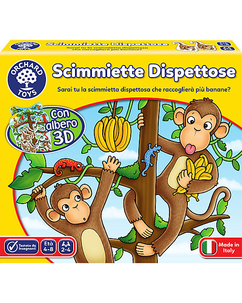 Orchard Toys Gioco da Tavolo Scimmiette Dispettose - Sarai tu la scimmietta dispettosa che raccoglierà più banane? Giochi da Tavolo