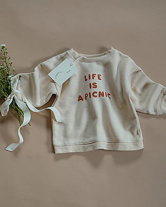 Organic Zoo Felpa Life is a Picnic - Bianco - 100% Cotone Organico Felpe