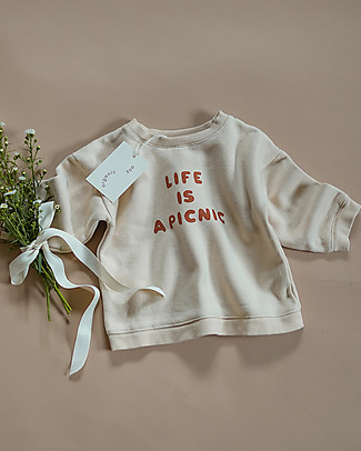 Organic Zoo Felpa Life is a Picnic - Bianco - 100% Cotone Organico Felpe