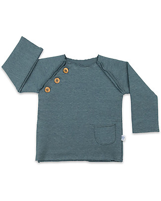 Origami Felpa Maniche Raglan con Bottoncini, Blu - Cotone bio e fibra di latte Felpe