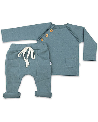 Origami Felpa Maniche Raglan con Bottoncini, Blu - Cotone bio e fibra di latte Felpe