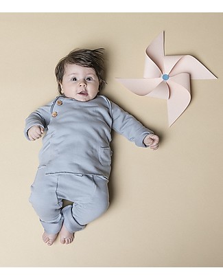 Origami Felpa Maniche Raglan con Bottoncini, Grigio - Cotone bio e fibra di latte Felpe