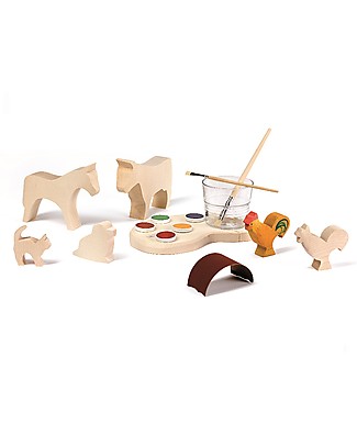 Ostheimer. Set Creativo Animali da Colorare - Fatto a mano - Comprende 5 animaletti in legno + colori e accessori! Attrezzi In Legno