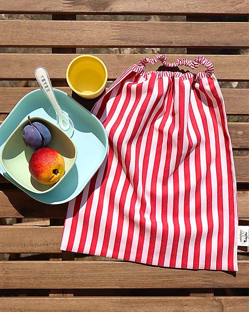 Ottod'Ame per Family Nation Bavaglio con Elastico - Reversibile - Strisce Rosse - 100% Sostenibile e Made in Toscana - Perfetti per l'Asilo! Bavagli con Elastico