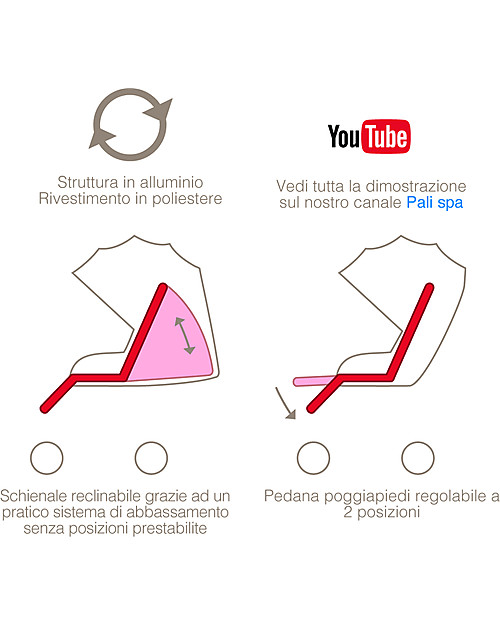 Pali Passeggino Super-Leggero Tre.9, Rosso Candy - Reclinabile, solo 3,9 kg! Passeggini Leggeri