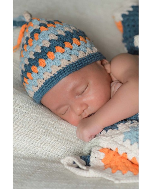 Pebble Copertina Uncinetto a Quadri Blu Petrolio - Cotone Bio - 85 x 95 cm Swaddle di Mussola