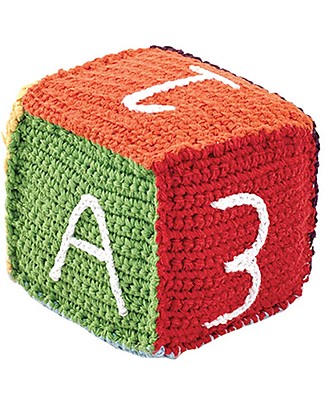 Pebble Cubetto Lettere e Numeri - Arcobaleno (10 cm) - 100% Cotone Bio Pupazzi Crochet