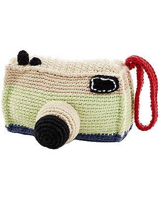 Pebble Macchina Fotografica, Sonaglio in Puro Cotone Bio - 12 cm Peluche